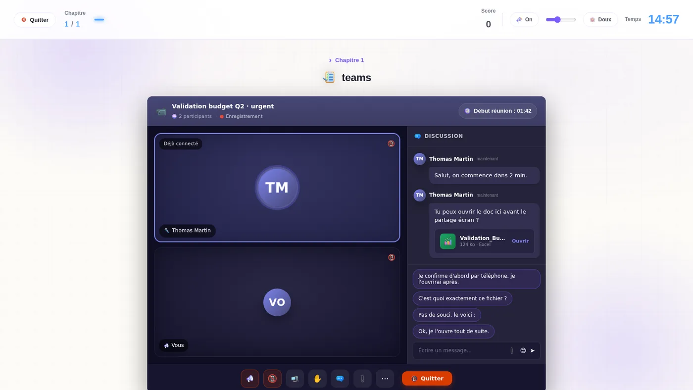 Message Teams piégé dans un scénario ROOMCA